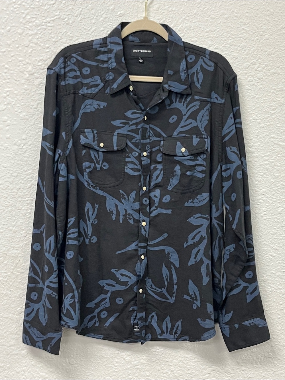 Lucky Brand Black Shirt with Blue Floral Design
#1127